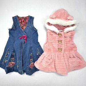 Girls 2pc Lot Size 4 Vest Jacket Dress NO KIDDING wrap Blue LITTLE LASS jkt Pink